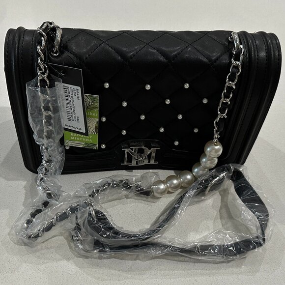Badgley Mischka Handbags - BADGLEY MISCHKA Letter Lock Crossbody with Pearls
